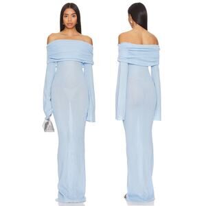 SEROYA Galleria Ribbed Maxi Dress Off The Shoulder Formal Elegant Blue Size XS